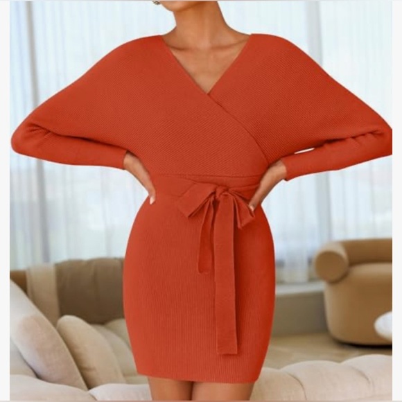 Zesica Batwing Long Sleeve Wrap Pullover Sweater Dress - SZ L - NWT - Picture 8 of 13